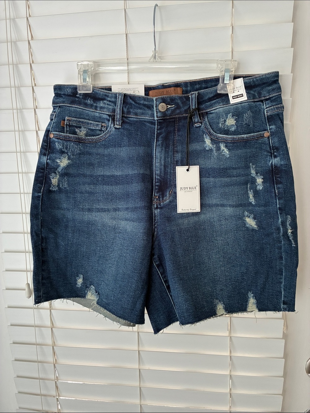 Judy Blue Denim Shorts High Waist Blue SZ 1XL Distressed New With Tags!